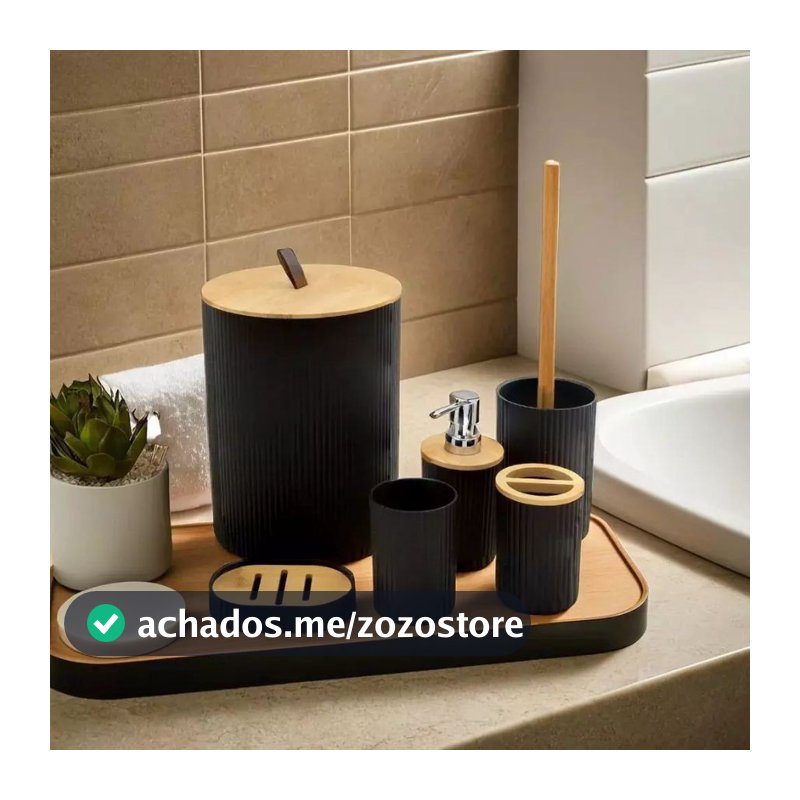 Kits para Banheiro Premium Minimalista| Lixeira, Dispenser, Porta-escova, Copo, + Escova/Saboneteira