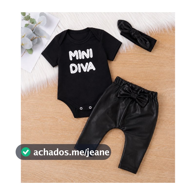 CONJUNTO CONJUNTINHO BLOGUEIRINHA ROUPINHA BEBE PMG MINI DIVA COM FAIXA DE CABELO CALÇA LAÇO ROUPA