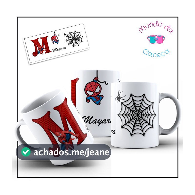 Caneca Personalizada do Homem Aranha com sua Inicial e Nome de Porcelana (Temos todas as Letras)