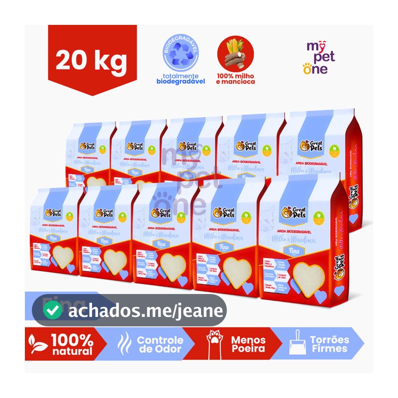 Kit 10 Areia Biodegradável Fina Great Pets - 2 Kg