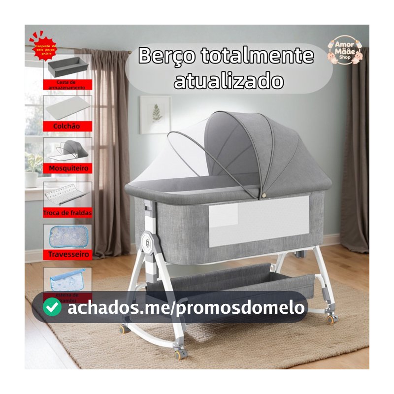 Berço Portátil Moises Co-bed Com Balanço Mosquiteiro e Cesto Regulagem de Altura