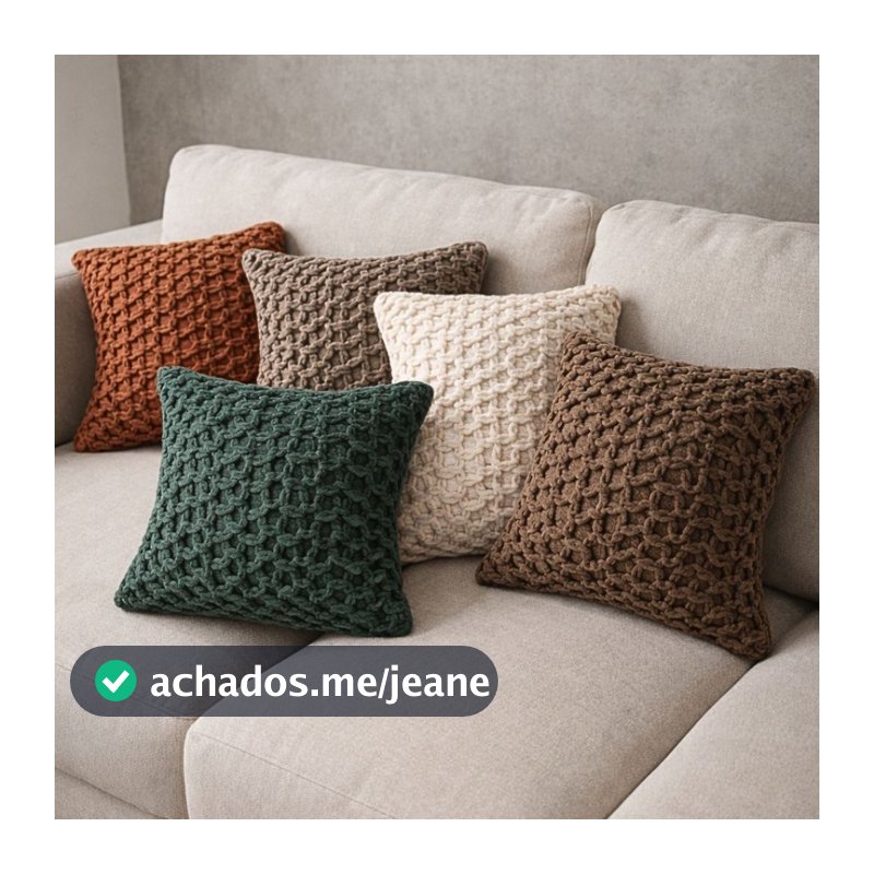 Capa de Almofada Decorativa Boho Rústica com Corda Trançada Cru Areia e Chocolate 43x43