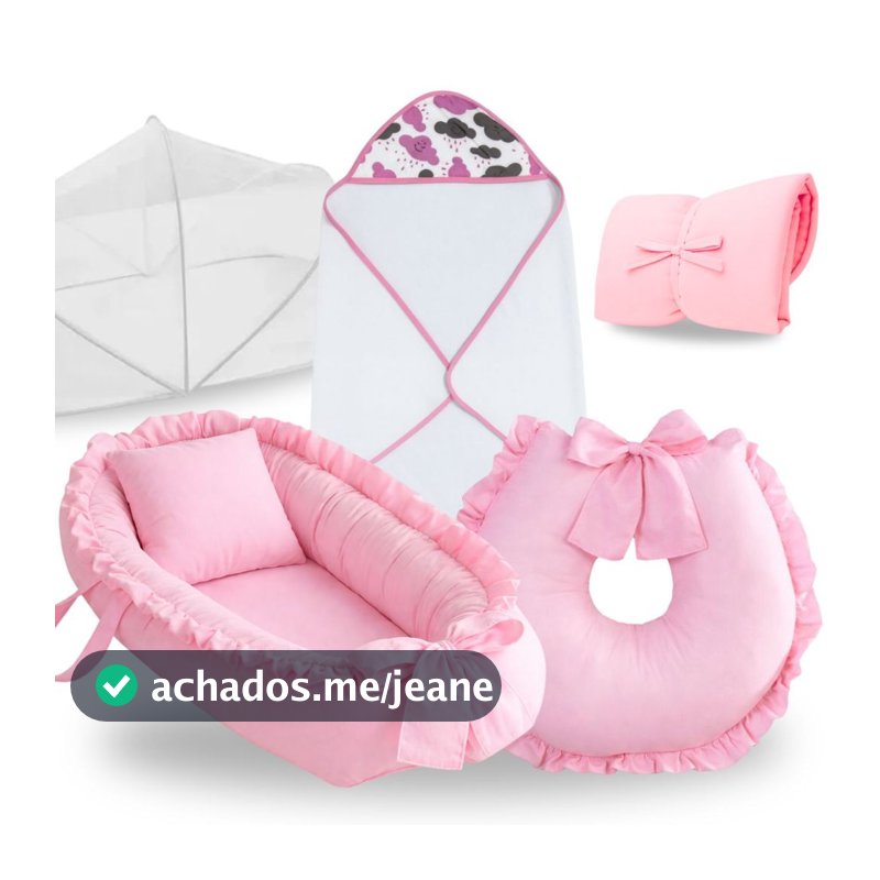 Ninho Redutor de Berço Para Bebe Menina Rosa Almofada Amamentação Toalha Banho Trocador Kit Enxoval