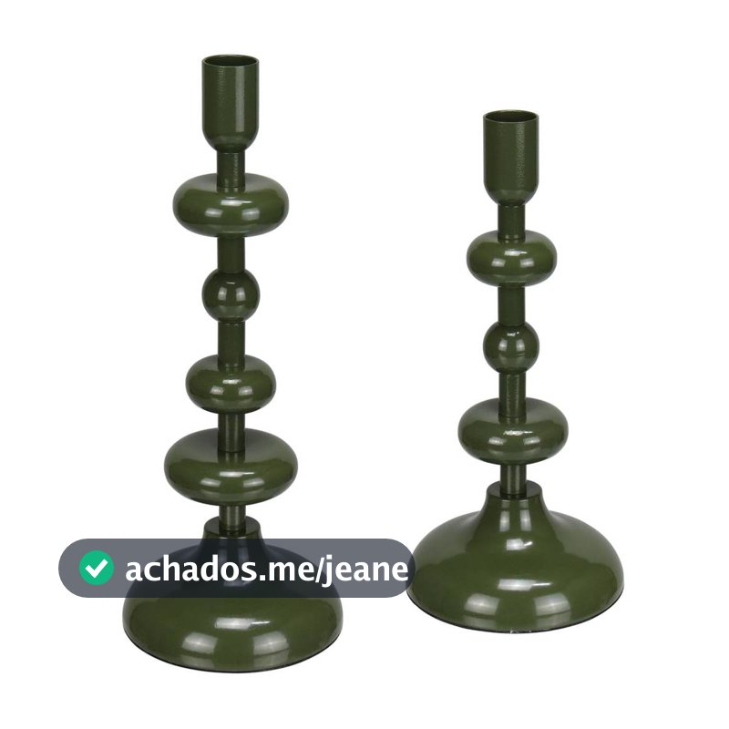 Kit 2 Castiçal Porta Vela Decorativo Home&Co Metal 22x10x10cm Verde