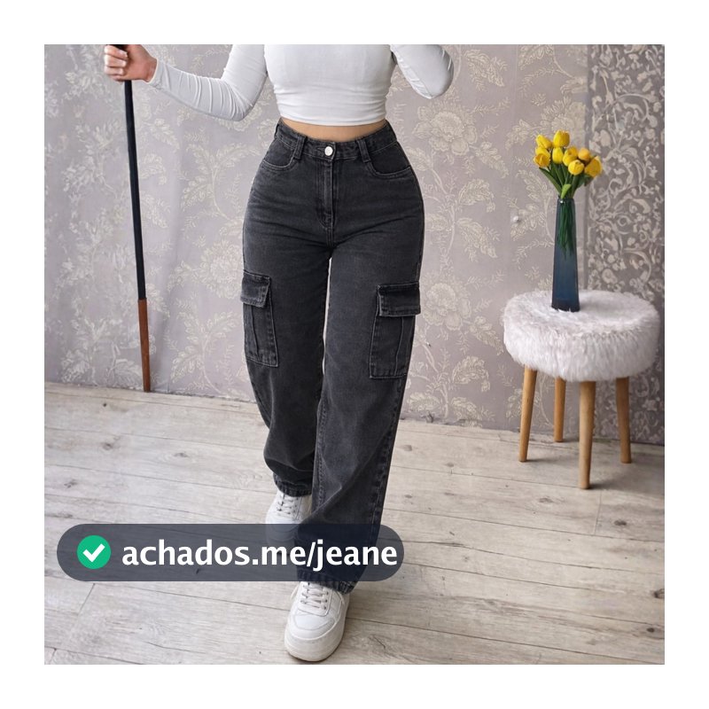 Calça Wide Leg CARGO jeans Feminina cintura alta