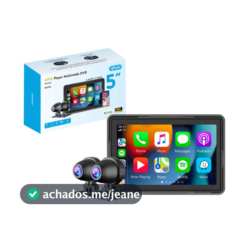 Multimídia para Moto DVR 5" IPS CarPlay Android Auto Bluetooth IP67 Knup KP-RA932