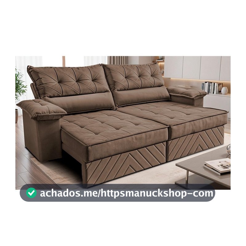 Sofá Retrátil e Reclinável 2,10m com Molas e Espuma D33 Thunder. Velusoft Cama inBox