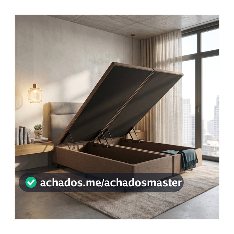 Cama Box Baú Queen 158x198cm Linho Marrom com Pistão a Gás