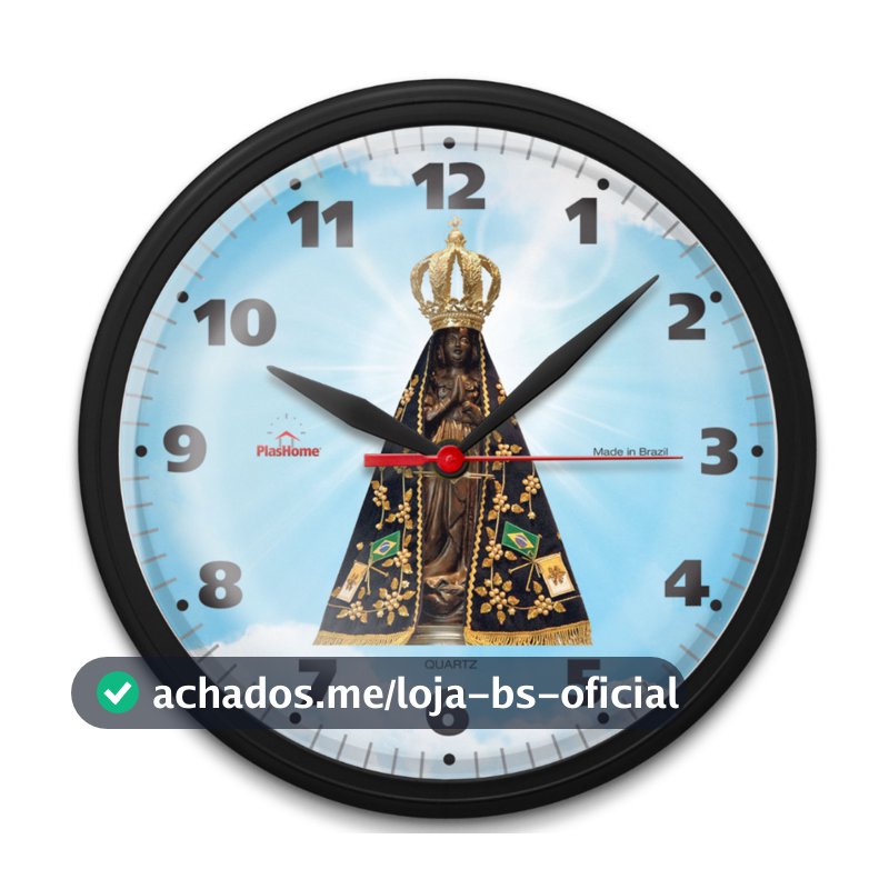 Relógio de Parede Redondo Ômega Preto Nossa Senhora Aparecida Plashome Sala Cozinha e Escritório e Decoração