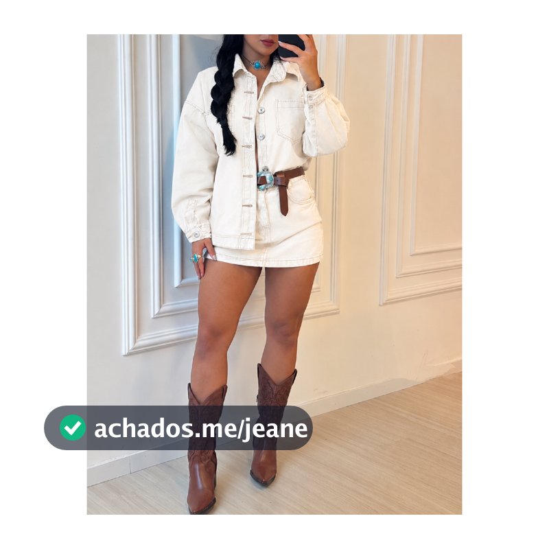Conjunto Jeans Feminino Luxo Short Saia e Jaqueta Manga Longa Roupa Festa Junina São João