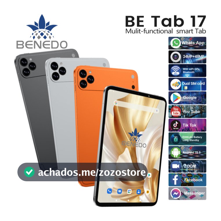 Tablet BE TAB 17 Wifi com chip 10.1 8GBRAM+512GB 8000mah Android 15, Teclado+Mouse Câmera Bluetooth