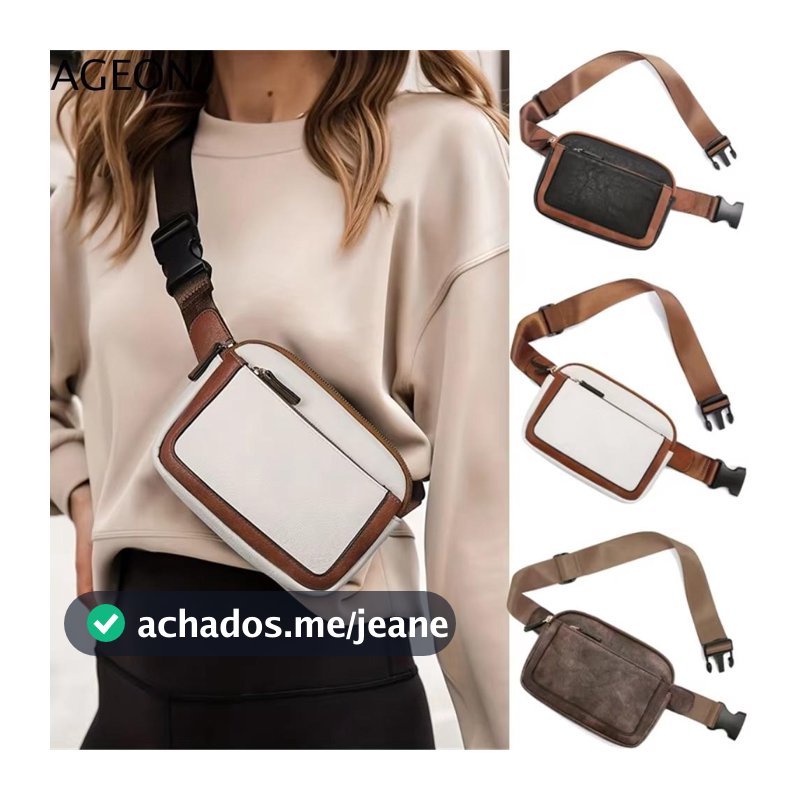 AGEON Pochete Feminina , Bolsa De Cintura De Couro PU Estilo Coreano Peito Crossbody Com Bolso Para Cartão