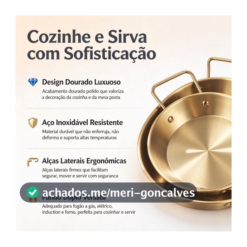 Conjunto de Frigideiras Douradas em Aço Inox 3 Tamanhos (Vendidas Separadamente)
