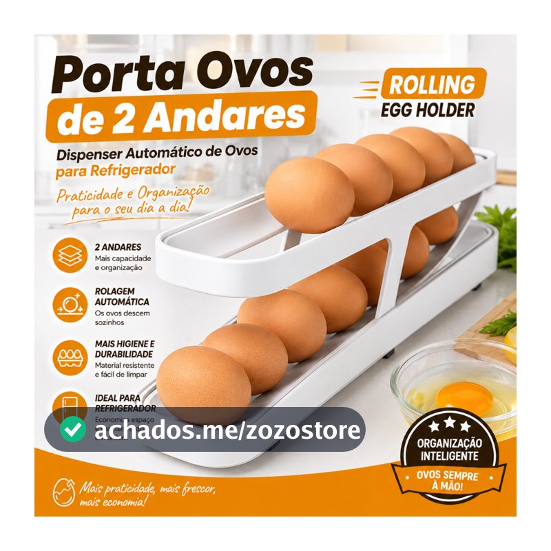 Porta Ovos Deslizante Organizador Para Geladeira De 2 Camadas Automática Rolantes