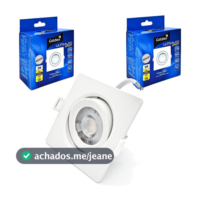 Kit 2 Spot Led Quadrado Embutir Branco Quente 3000k 5w Bivolt Direcionável p/ Teto Gesso Sanca