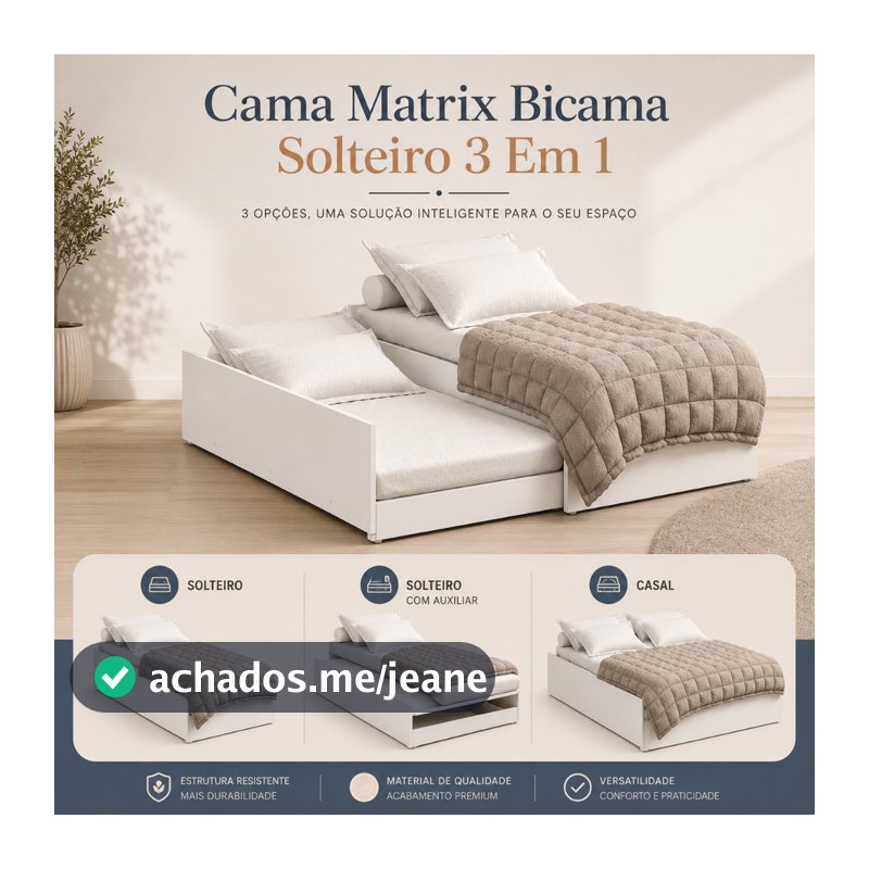 Bicama Matrix Solteiro 3 em 1 com Cama Auxiliar Vira Cama de Casal