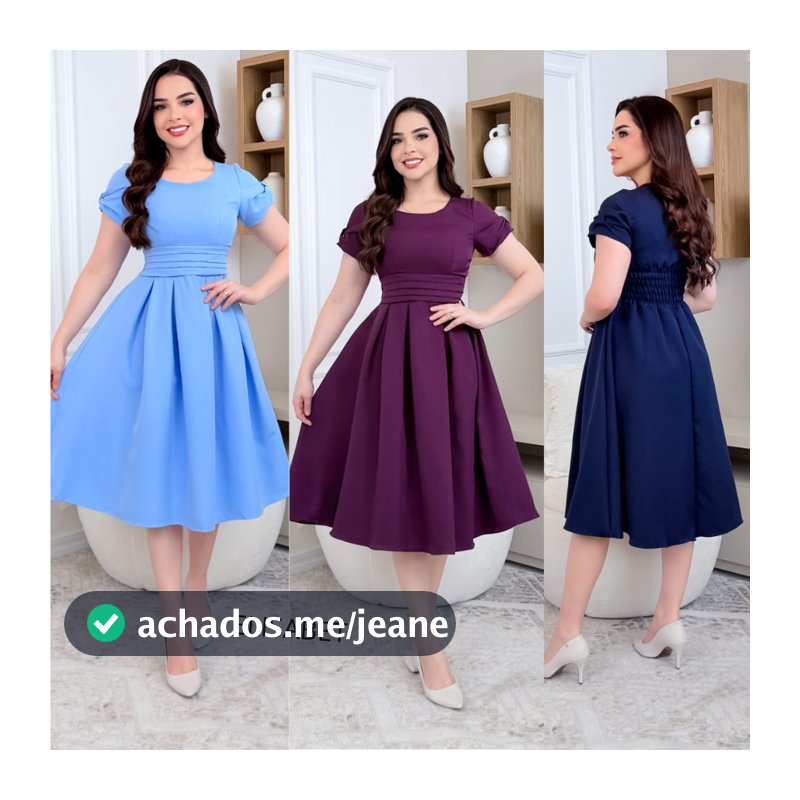 Vestido Feminino Midi Rodado Elegante  Manga Curta Elegante para Festa e Dia a Dia