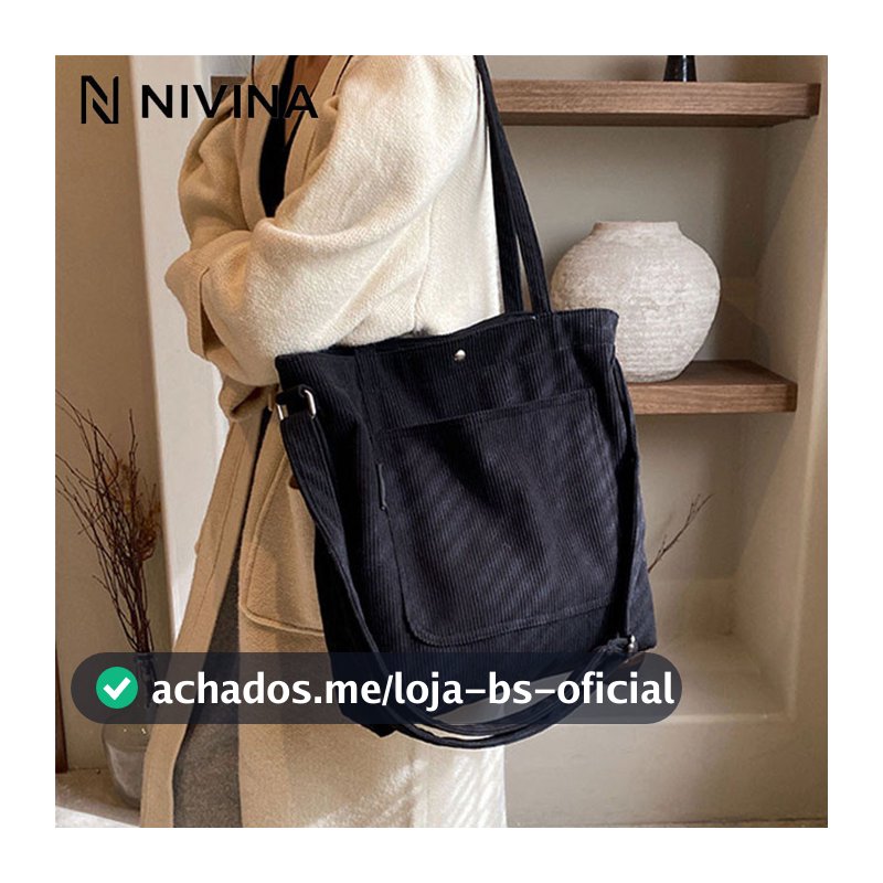 Bolsa feminina transversal e ombro veludo cotelê Grande capacidade preta