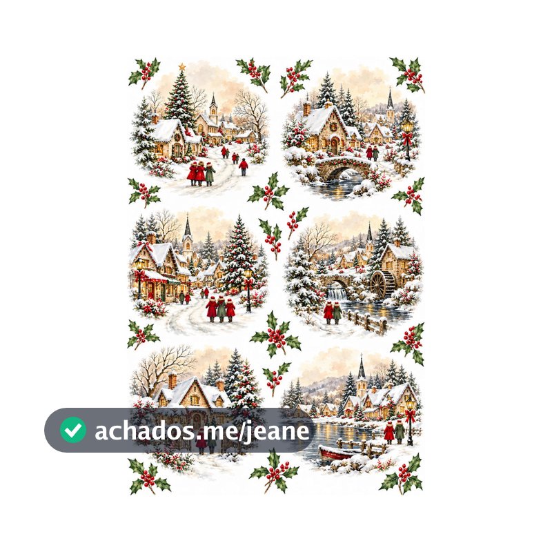 Decalque Porcelana Forno Caseiro - Cena Natal Neve 9cm