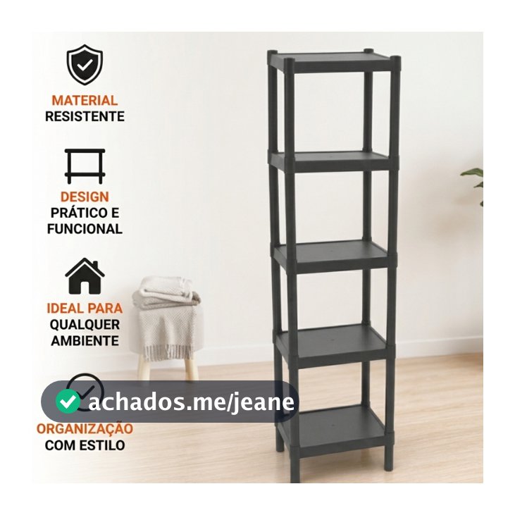 Prateleira Organizadora 5 Andares Preta Multiuso Moderna e Versátil | Banheiro, Cozinha, Quarto, Lavanderia, Sapateira