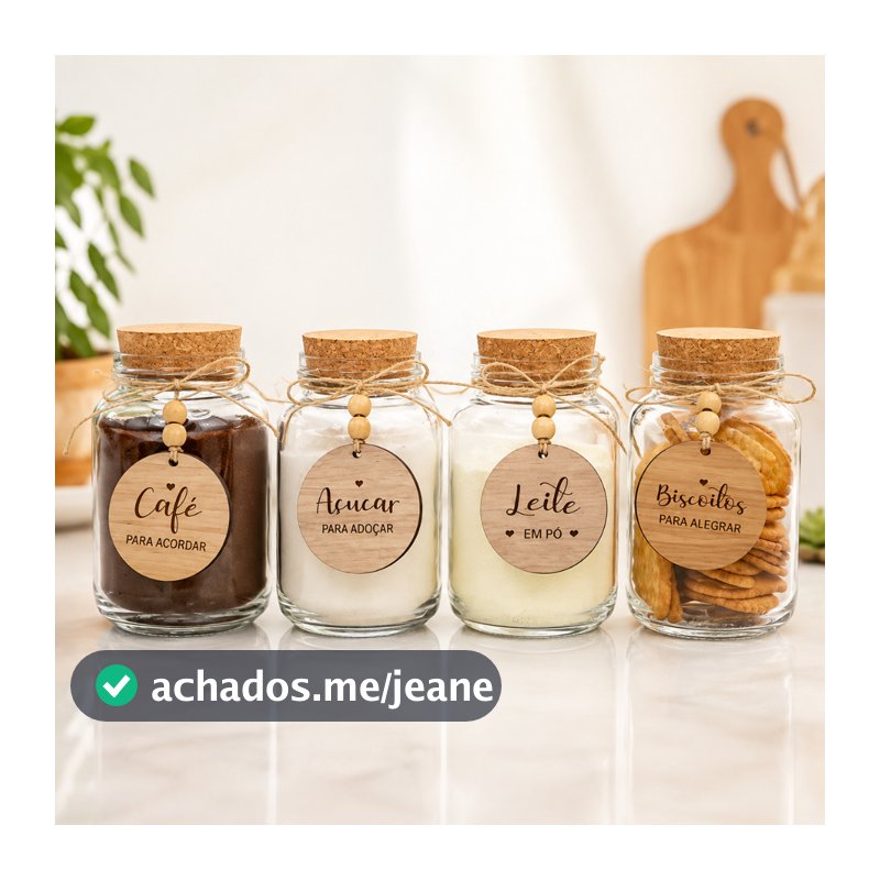 Kit Potes Hermeticos 600ML Tampa Rolha e Pingente Decorativo
