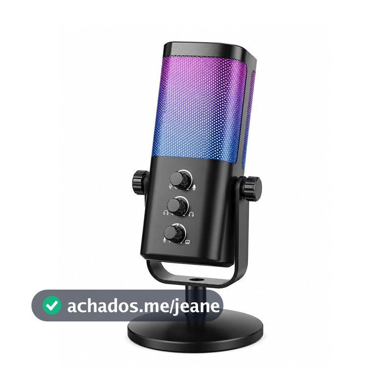 Microfone Condensador Rgb PC Gamer Cardioide Com Fio Usb Profissional