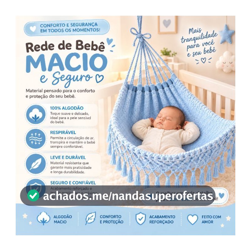 Rede de Berço para Bebe Enxoval Infantil Resistente Confortavel Algodao Criança Menino Menina Azul Rosa, CHA REVELAÇAO