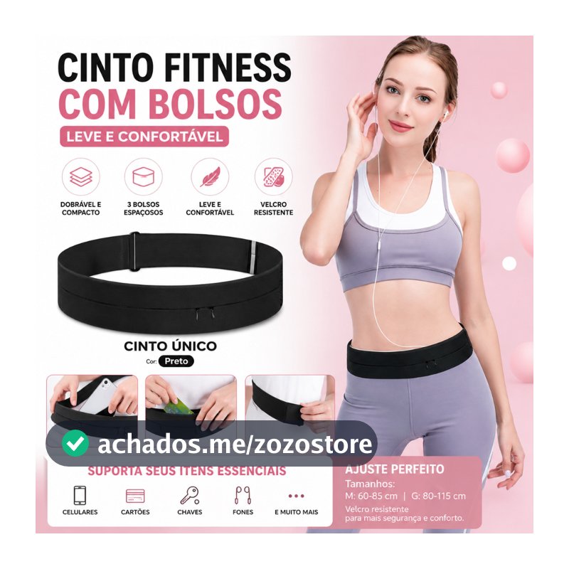Pochete Esportiva Cinto Fitness Esportivo com Bolsos Invisíveis Ajustável Porta Celular Corrida Academia Unissex