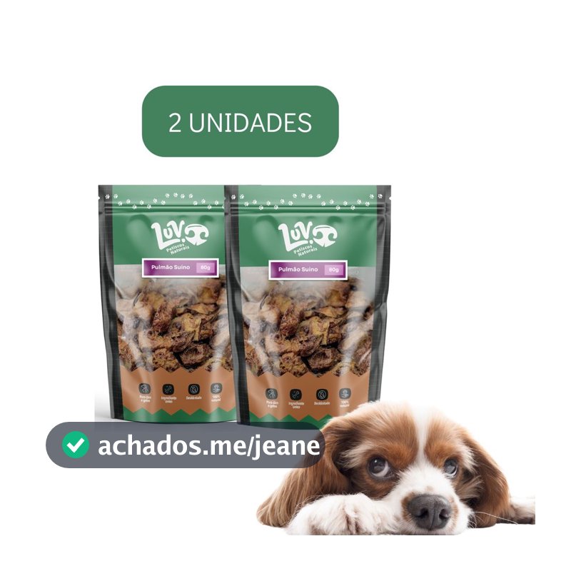 Kit 2un Petisco Para Cães Desidratado Luv Pulmão Suino 80g