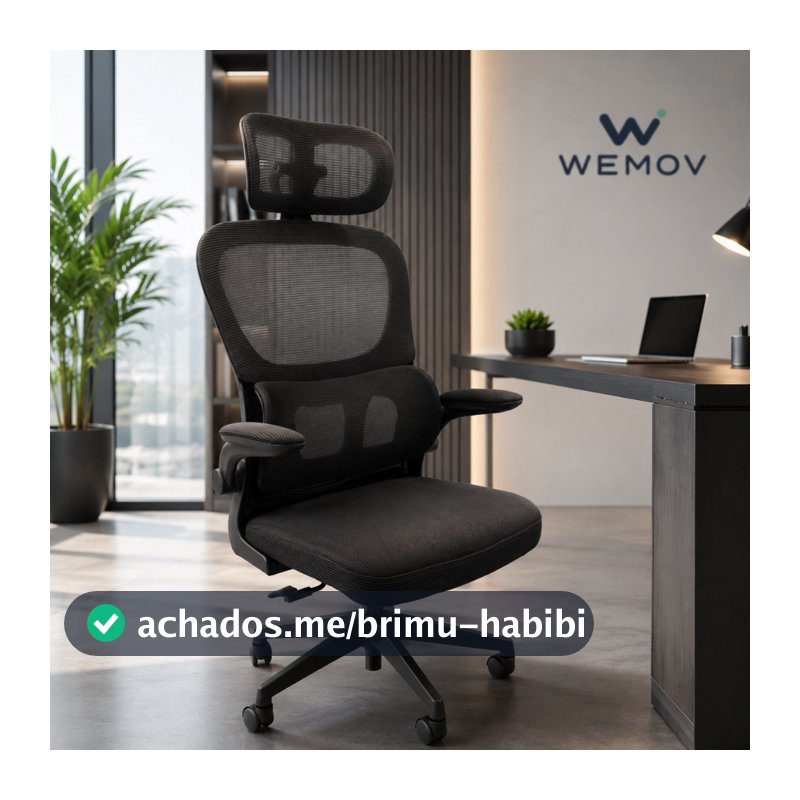 Cadeira Escritório Presidente Ergonômica Preta Giratória 360 Graus Tecido Mesh Premium Suporte Lombar Apoio Cabeça
