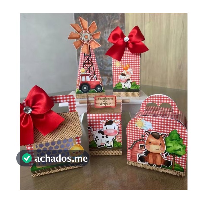 KIT FESTA LEMBRANCINHA FAZENDINHA VERMELHO COM APLIQUE PEGUE E MONTE- LEMBRANCINHA FAZENDINHA- CAIXINHA FAZENDINHA