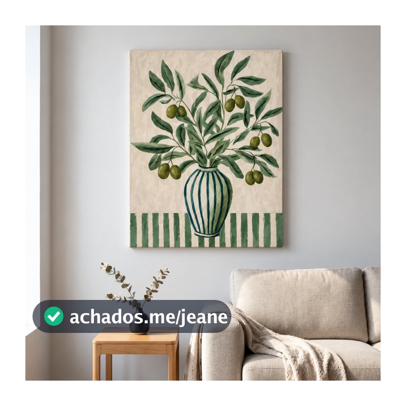 Quadro Decorativo Aquarela Bege e Verde 60x90 Tela Canvas Grande Pronto Para Pendurar Sala Quarto