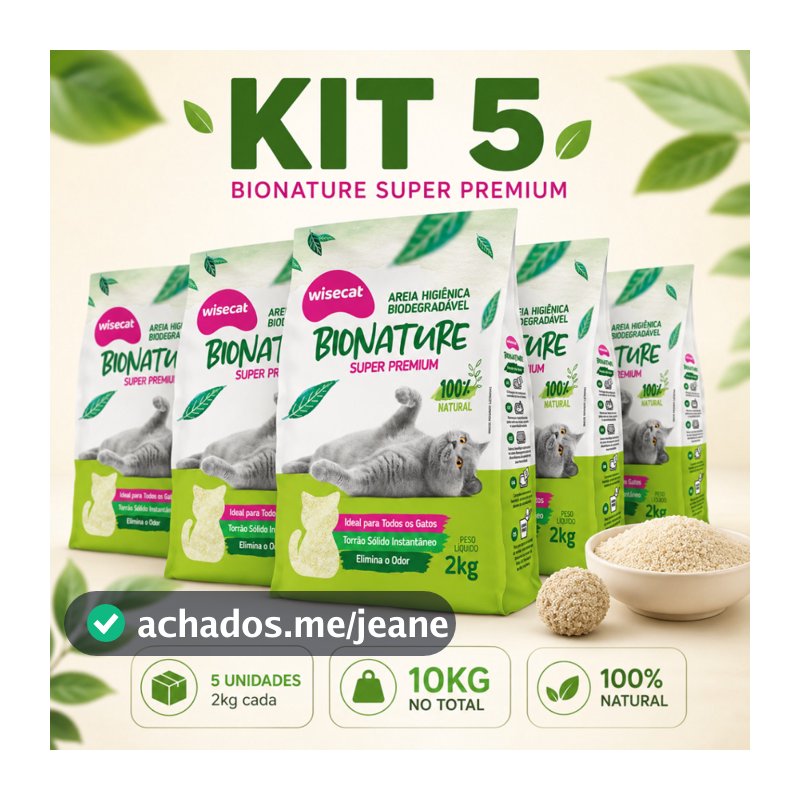 Kit 5 Areia Sanitária De Mandioca Granulado Para Gatos Biodegradável Wisecat