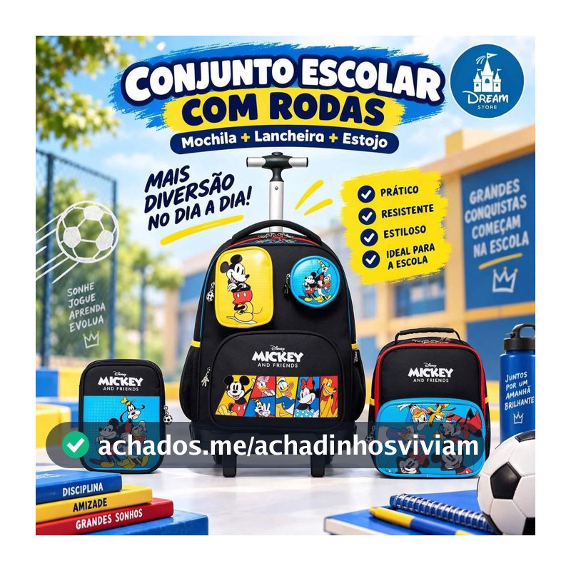 Kit Mochila Disney Rodinha Lancheira Estojo Escolar Infantil Mickey Mouse  Amigos