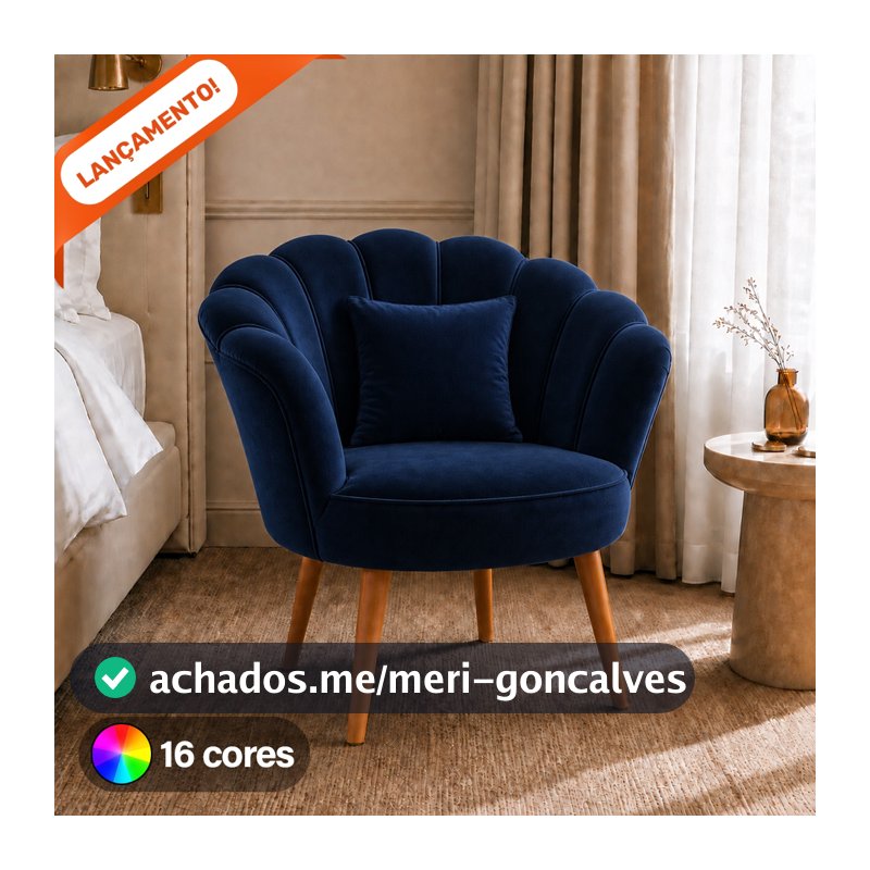 Poltrona Decorativa Lótus Flor Luxo Premium para Sala Quarto Pés Palito Suede Aninha Poltronas