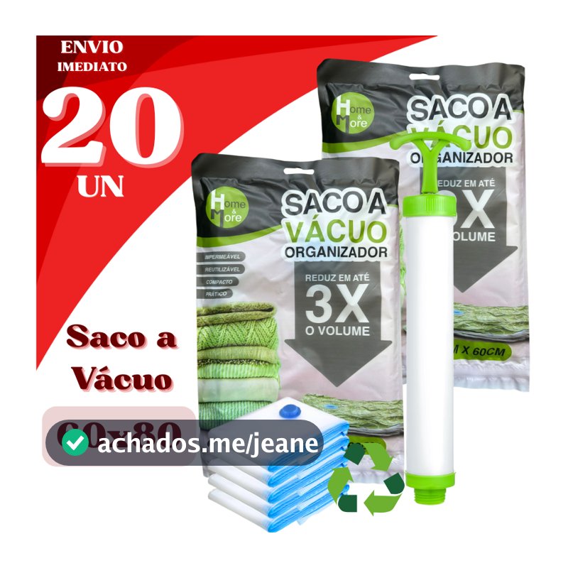Kit 20 Sacos Organizador de Roupas 60X80 a Vácuo Redução de Volume 80% + Proteção Contra Poeira Odores e Umidade
