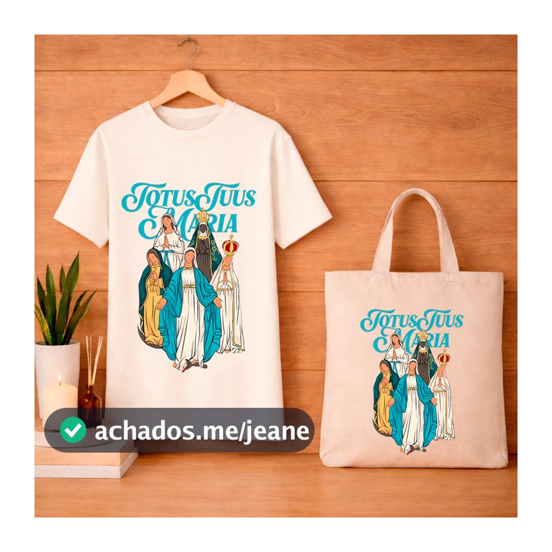 Kit Camiseta T-Shist Unissex Totus Maria Bolsa Ecobag  Sacola Moda Catolica Lançamento