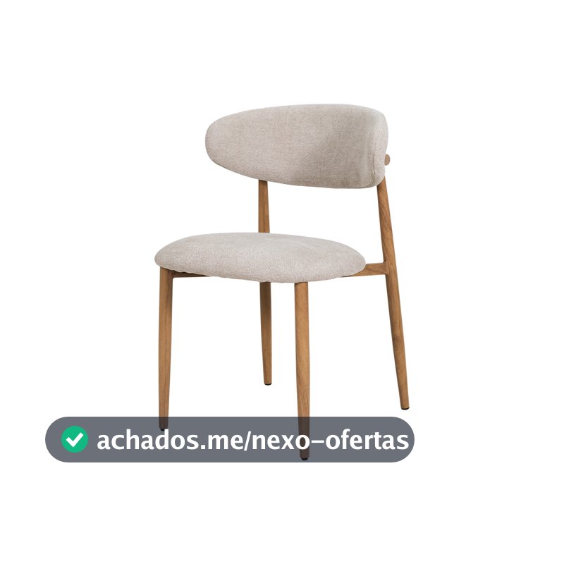 Cadeira de Jantar Estofada em Linho Base Metálica Amadeirada Moderna e Confortável