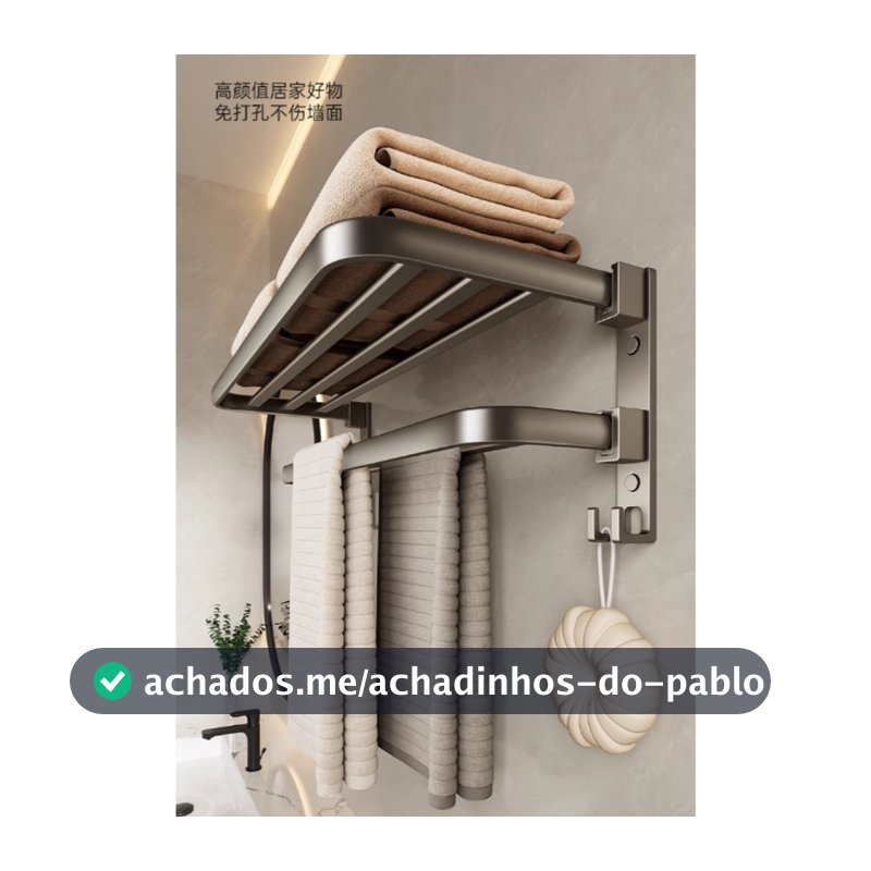 Porta Toalha Suporte Toalheiro Banheiro Duplo Aço Inox Premium Retratil 90° Sem adesivos, precisa fazer furos