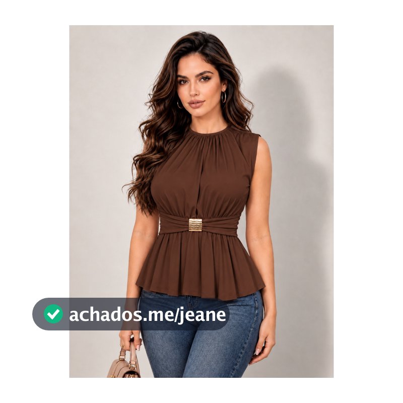 Blusa Feminina Regata Acinturada Fivela Dourada Elegante  Verão