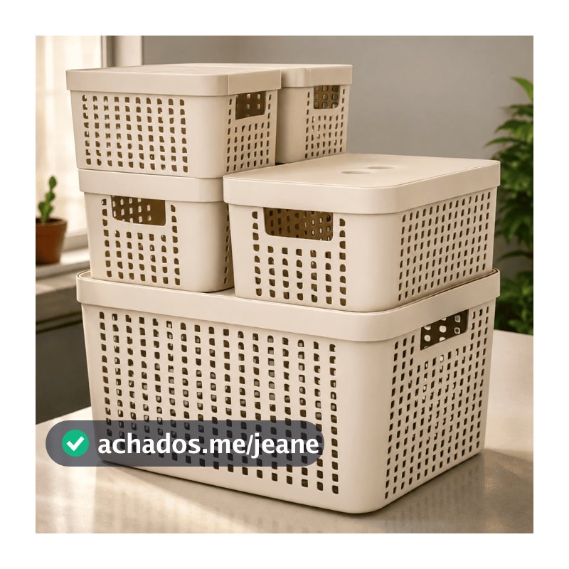 Kit 5 Caixas Organizadoras com Tampa Cesto Grande de Plástico 2 Litros 4,5 Litros 17 Litros