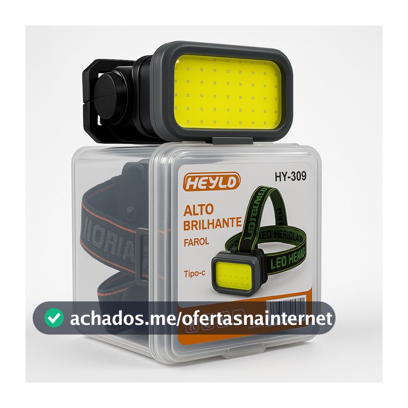Lanterna de Cabeça Recarregável LED COB 50 Leds 4 Modos USB Tipo-C Elástico Ajustável