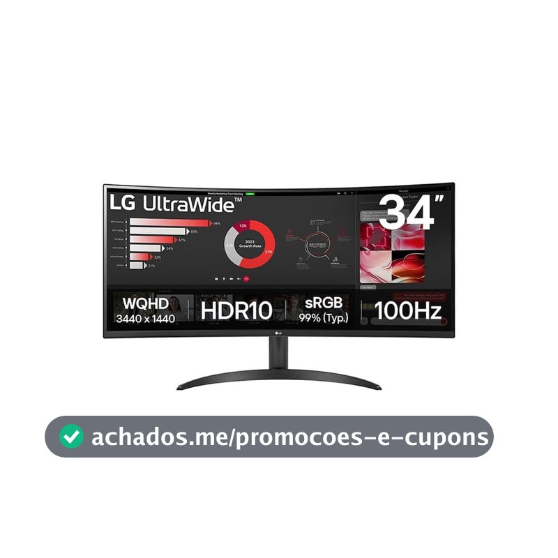 Monitor Curvo 34 UltraWide WQHD 34WR50QK-B 100Hz HDR10 LG