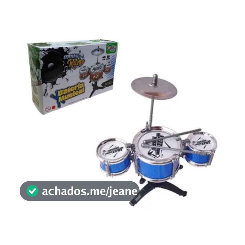 MINI BATERIA MUSICAL 4 PÇS EDUCATIVO BRINQUEDO 3 TAMBORES + 1 PRATO + 2 BAQUETAS +SUPORTE INTERATIVO