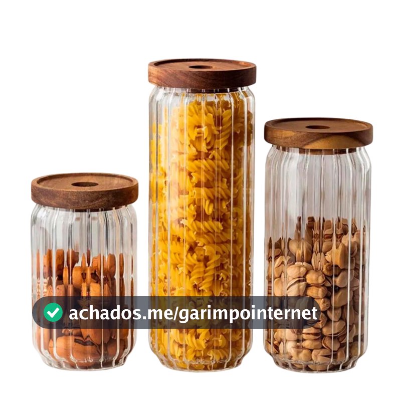 Kit Potes Cozinha Com Tampa Hermética Acácia 800l 1100l 1400l Porta Alimento Grão Café Macarrão