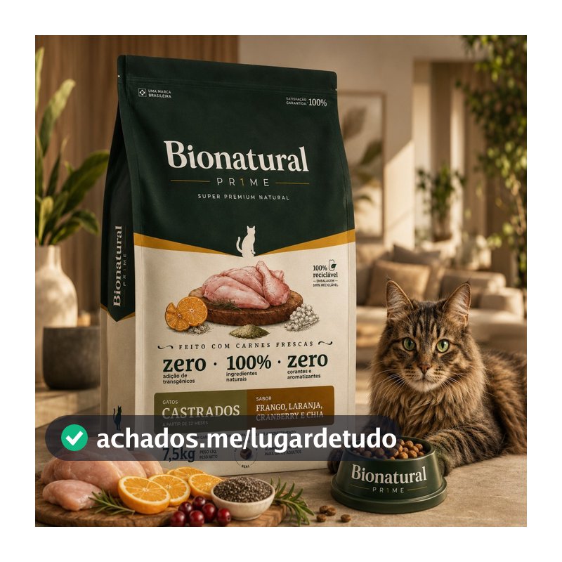 Ração Bionatural Prime Super Premium Gatos Castrados 7.5kg Frango Envio Imediato