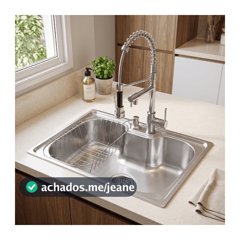 Cuba Gourmet Aço Inox 50x40 Cozinha Com Torneira Spray Monocomando de Bancada Cesto Escorredor Dispenser Prata