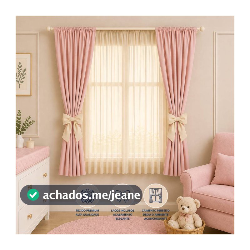 Cortina para Quarto infantil com Voil 2,00x1,50 para varão duplo com amarris LAÇOS várias cores
