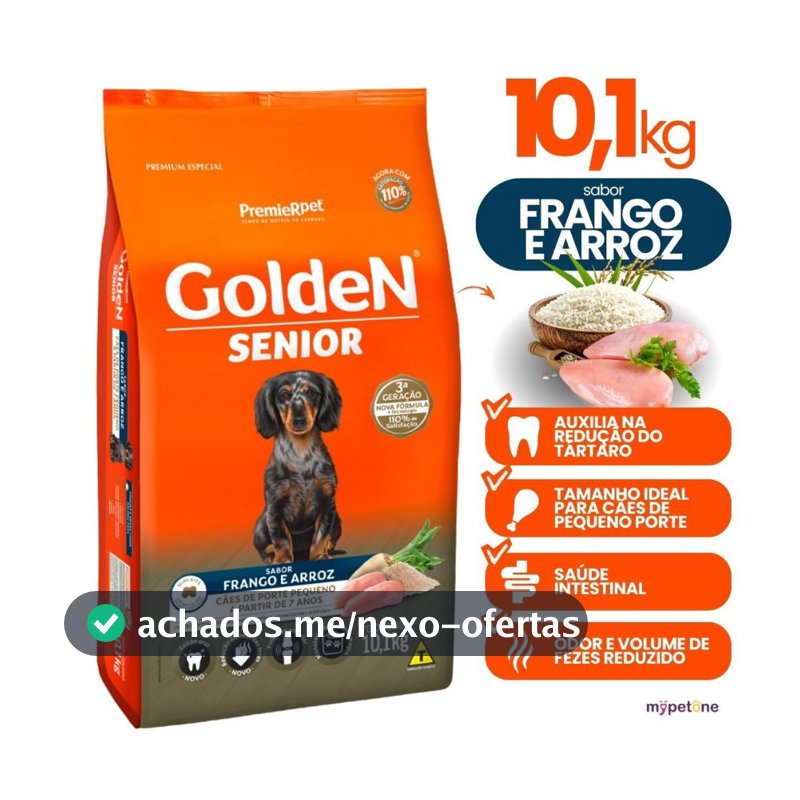 Ração Golden Fórmula Mini Bits Cães Adultos Sênior Sabor Frango e Arroz 10,1kg