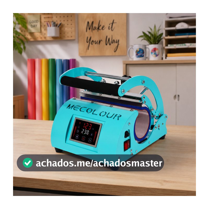 Prensa Térmica Dupla Sublimação Para 2 Canecas 11oz Ou Copo 20oz Touch Screen 110V/220V Rosa Azul